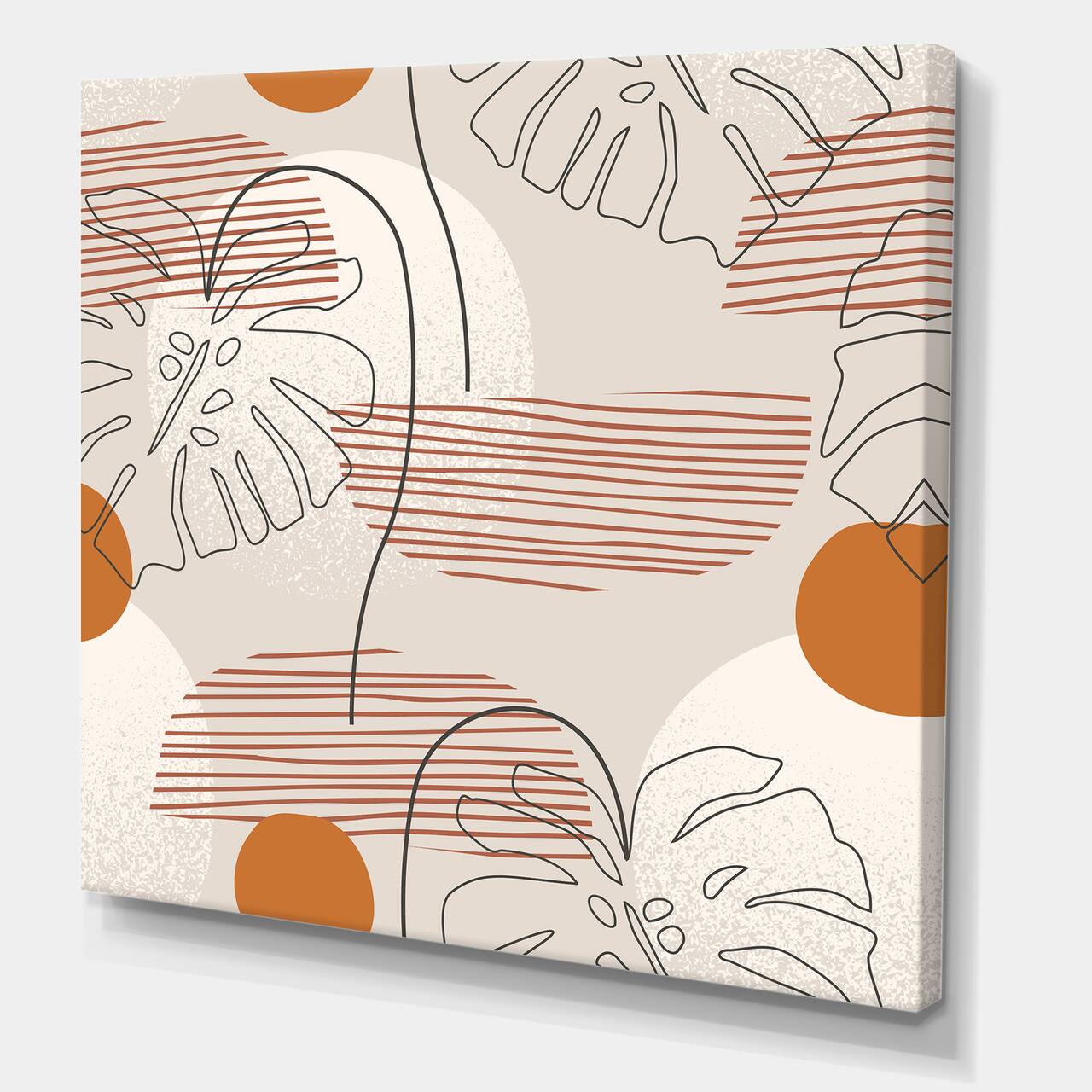 Designart - One Line Art Shapes & Abstract Monstera Leaf - Modern Canvas Wall Art Print